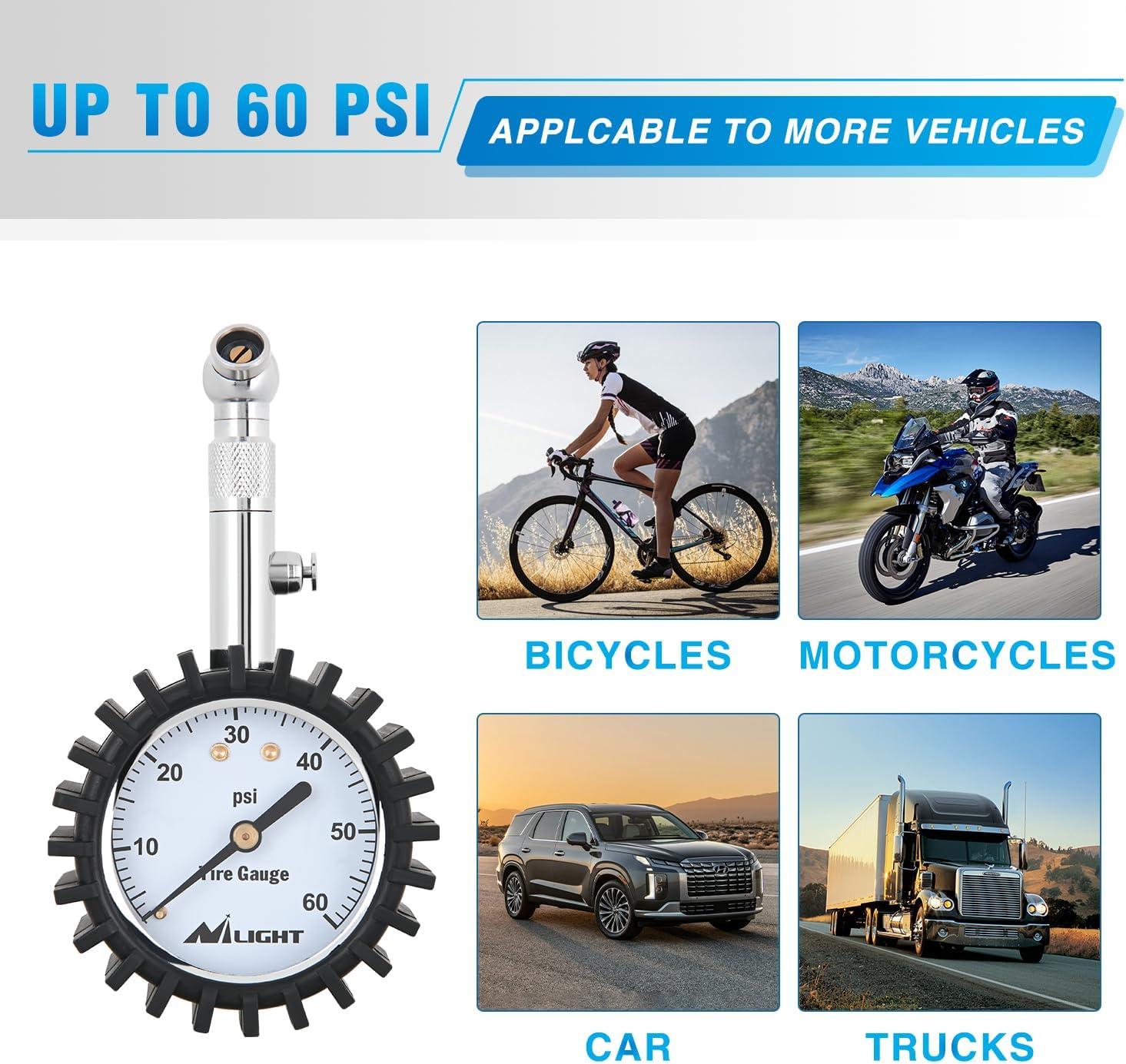 imageNilight Tire Inflator Air Compressor Portable Pump for 12V DC Car Tires with Digital Pressure Gauge 150PSI Auto LED Light Cars ATVs Bicycles60psi Tire Gauge