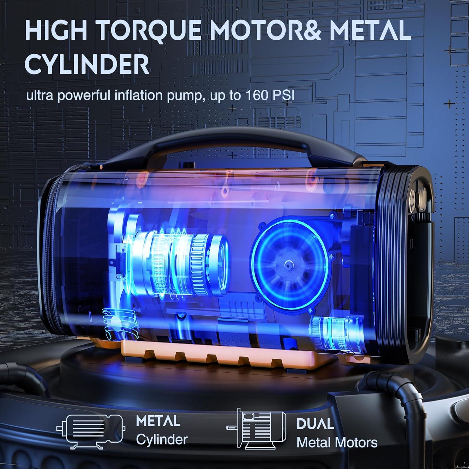 imageNilight Tire Inflator Air Compressor Portable Pump for 12V DC Car Tires with Digital Pressure Gauge 150PSI Auto LED Light Cars ATVs BicyclesAcDc Air Compressor Pump