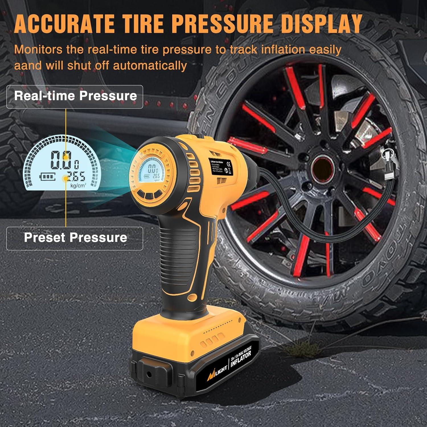 imageNilight Tire Inflator Air Compressor Portable Pump for 12V DC Car Tires with Digital Pressure Gauge 150PSI Auto LED Light Cars ATVs BicyclesAcDc Handheld Tire Inflator