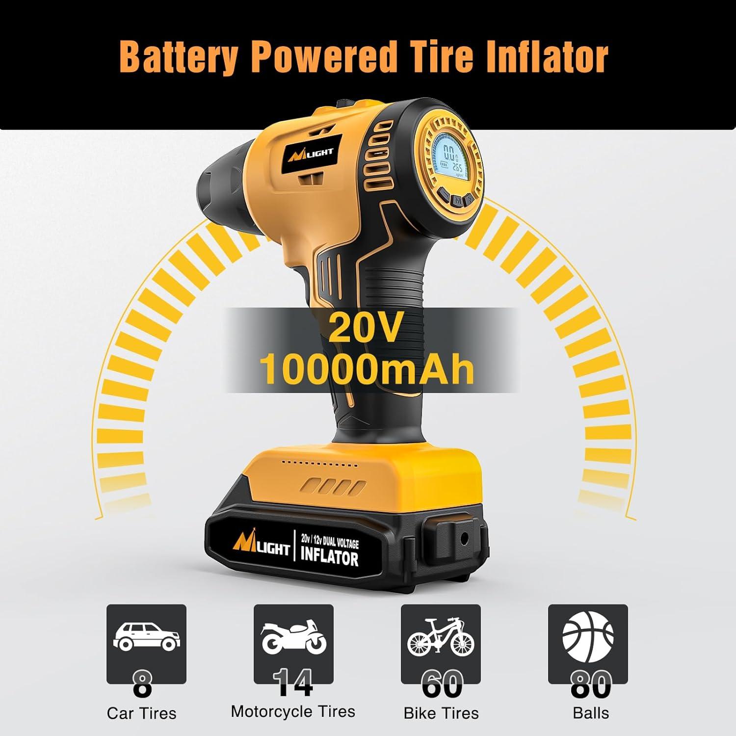 imageNilight Tire Inflator Air Compressor Portable Pump for 12V DC Car Tires with Digital Pressure Gauge 150PSI Auto LED Light Cars ATVs BicyclesAcDc Handheld Tire Inflator