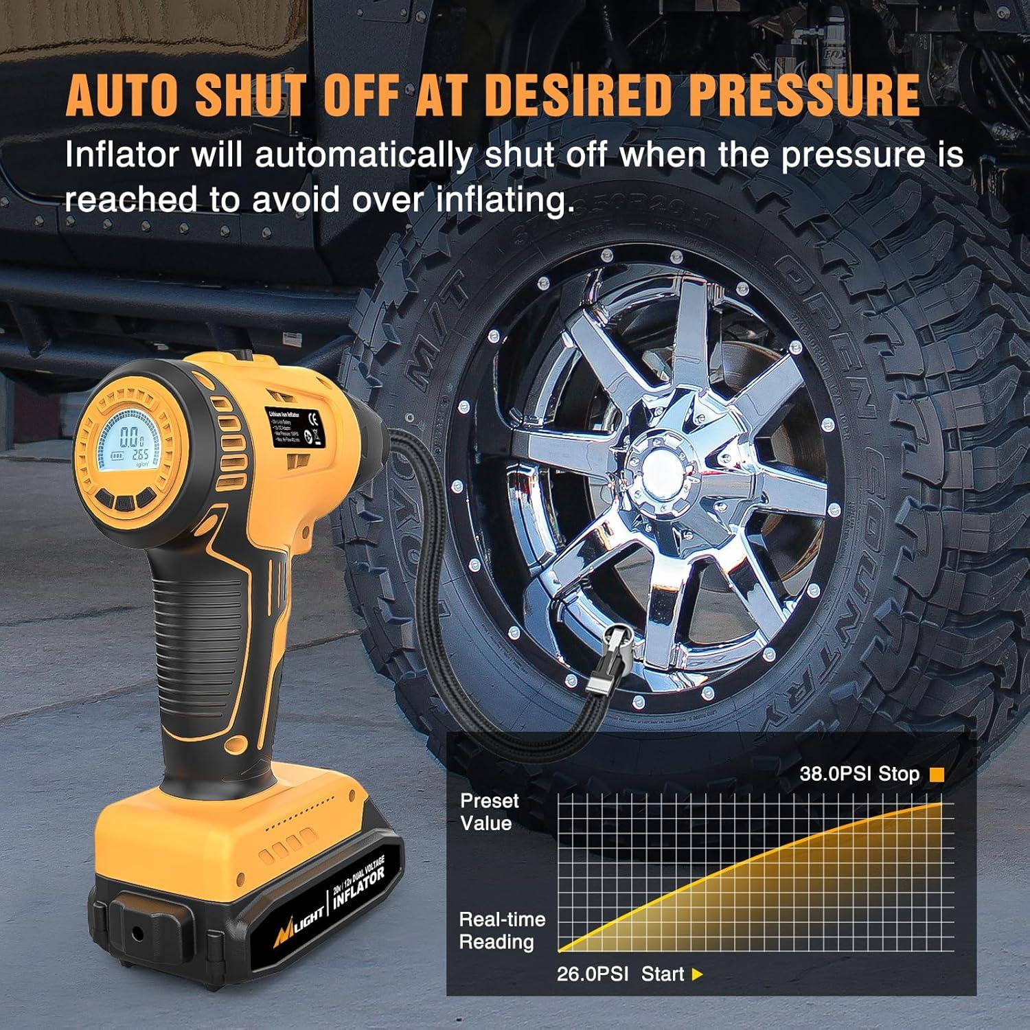 imageNilight Tire Inflator Air Compressor Portable Pump for 12V DC Car Tires with Digital Pressure Gauge 150PSI Auto LED Light Cars ATVs BicyclesAcDc Handheld Tire Inflator