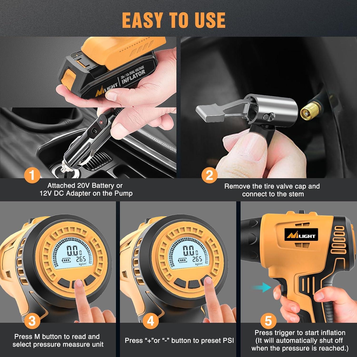 imageNilight Tire Inflator Air Compressor Portable Pump for 12V DC Car Tires with Digital Pressure Gauge 150PSI Auto LED Light Cars ATVs BicyclesAcDc Handheld Tire Inflator