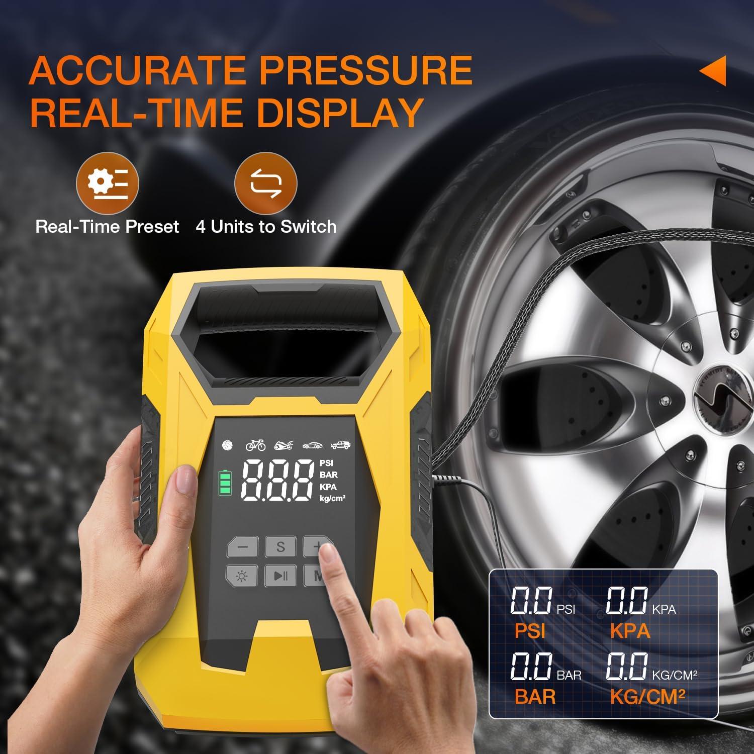 imageNilight Tire Inflator Air Compressor Portable Pump for 12V DC Car Tires with Digital Pressure Gauge 150PSI Auto LED Light Cars ATVs BicyclesAcDc Tire Inflator