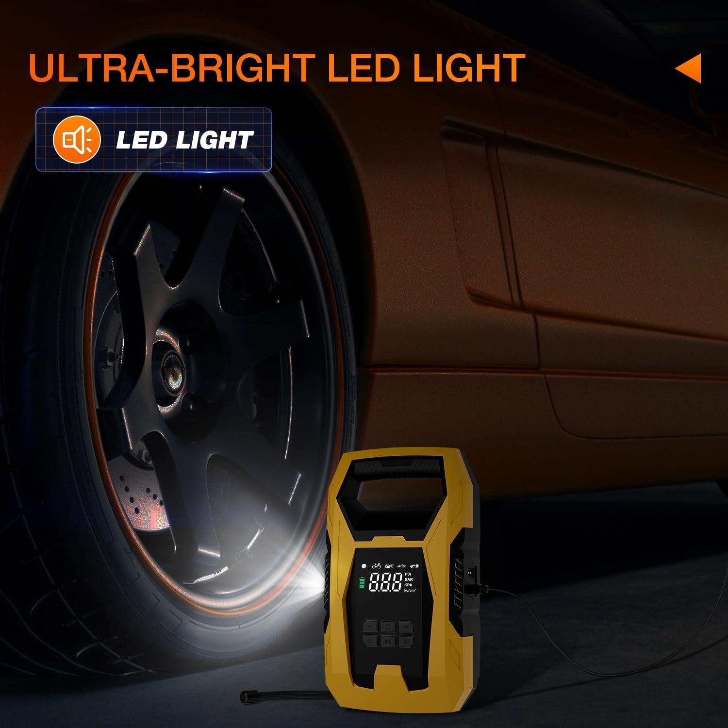 imageNilight Tire Inflator Air Compressor Portable Pump for 12V DC Car Tires with Digital Pressure Gauge 150PSI Auto LED Light Cars ATVs BicyclesAcDc Tire Inflator