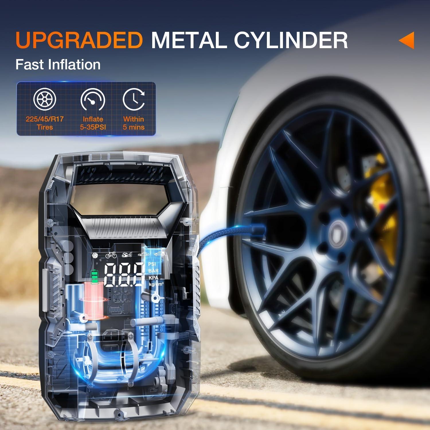 imageNilight Tire Inflator Air Compressor Portable Pump for 12V DC Car Tires with Digital Pressure Gauge 150PSI Auto LED Light Cars ATVs BicyclesAcDc Tire Inflator