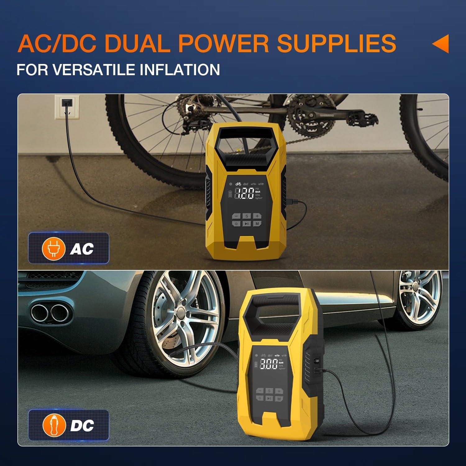 imageNilight Tire Inflator Air Compressor Portable Pump for 12V DC Car Tires with Digital Pressure Gauge 150PSI Auto LED Light Cars ATVs BicyclesAcDc Tire Inflator