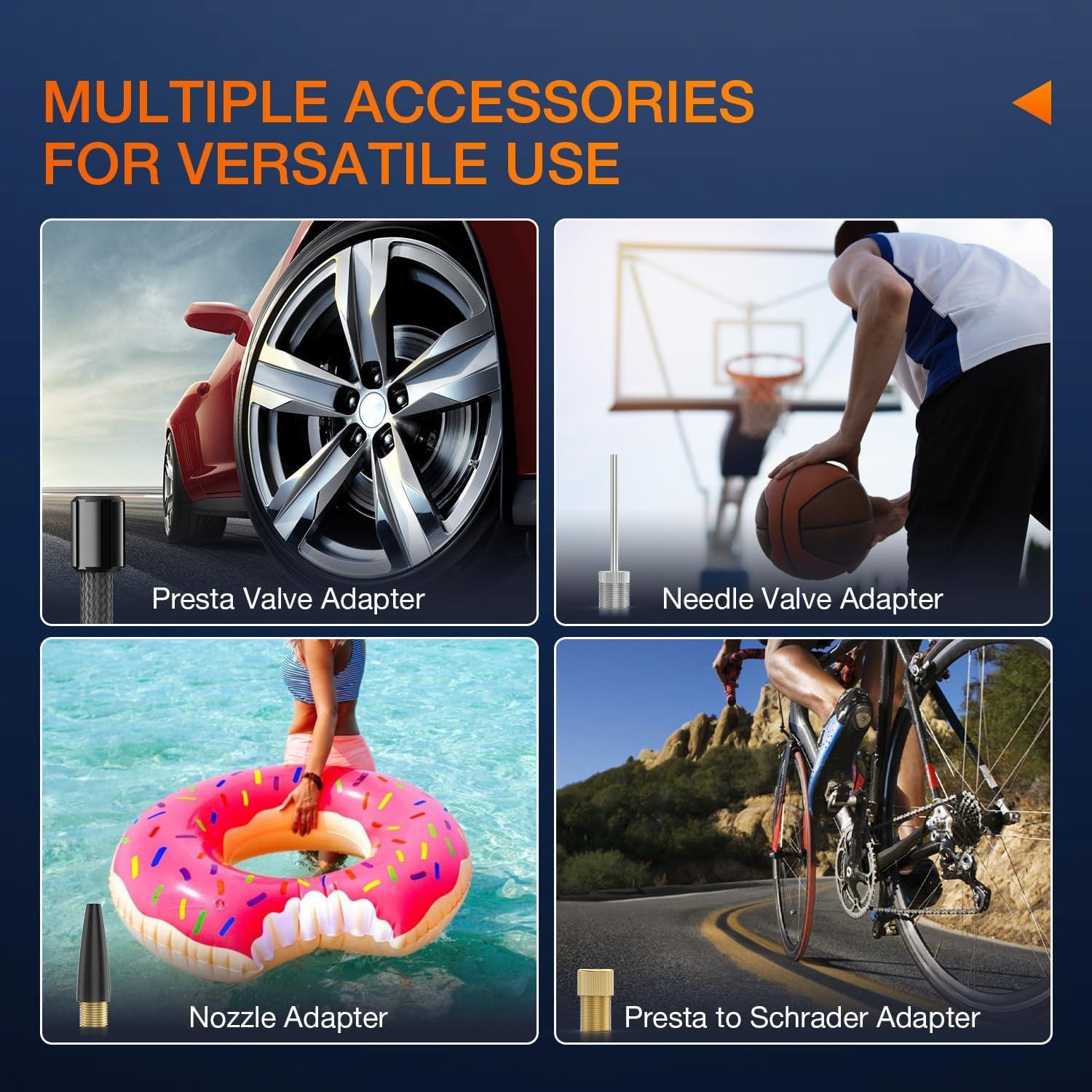 imageNilight Tire Inflator Air Compressor Portable Pump for 12V DC Car Tires with Digital Pressure Gauge 150PSI Auto LED Light Cars ATVs BicyclesAcDc Tire Inflator