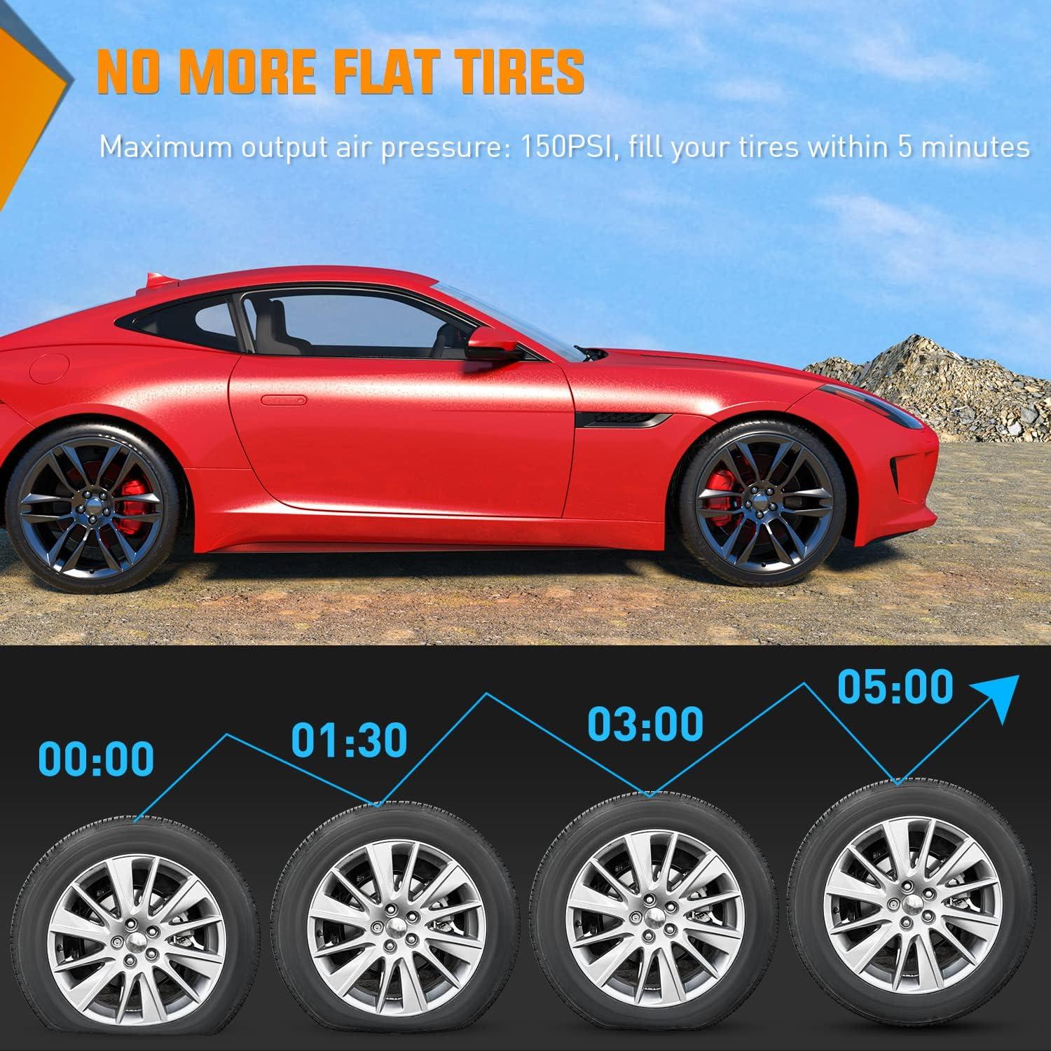 imageNilight Tire Inflator Air Compressor Portable Pump for 12V DC Car Tires with Digital Pressure Gauge 150PSI Auto LED Light Cars ATVs BicyclesAir Compressor Pump