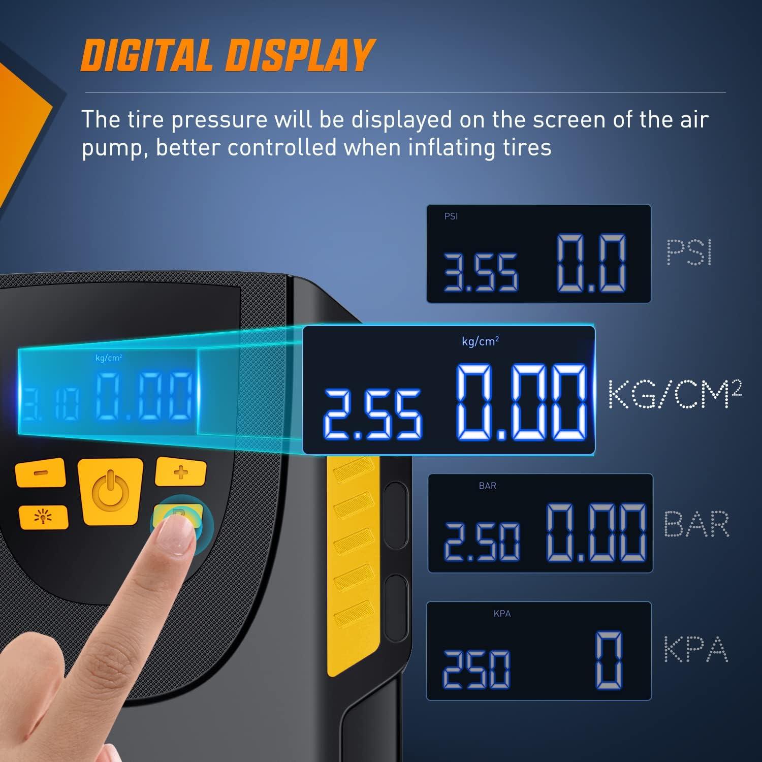 imageNilight Tire Inflator Air Compressor Portable Pump for 12V DC Car Tires with Digital Pressure Gauge 150PSI Auto LED Light Cars ATVs BicyclesAir Compressor Pump