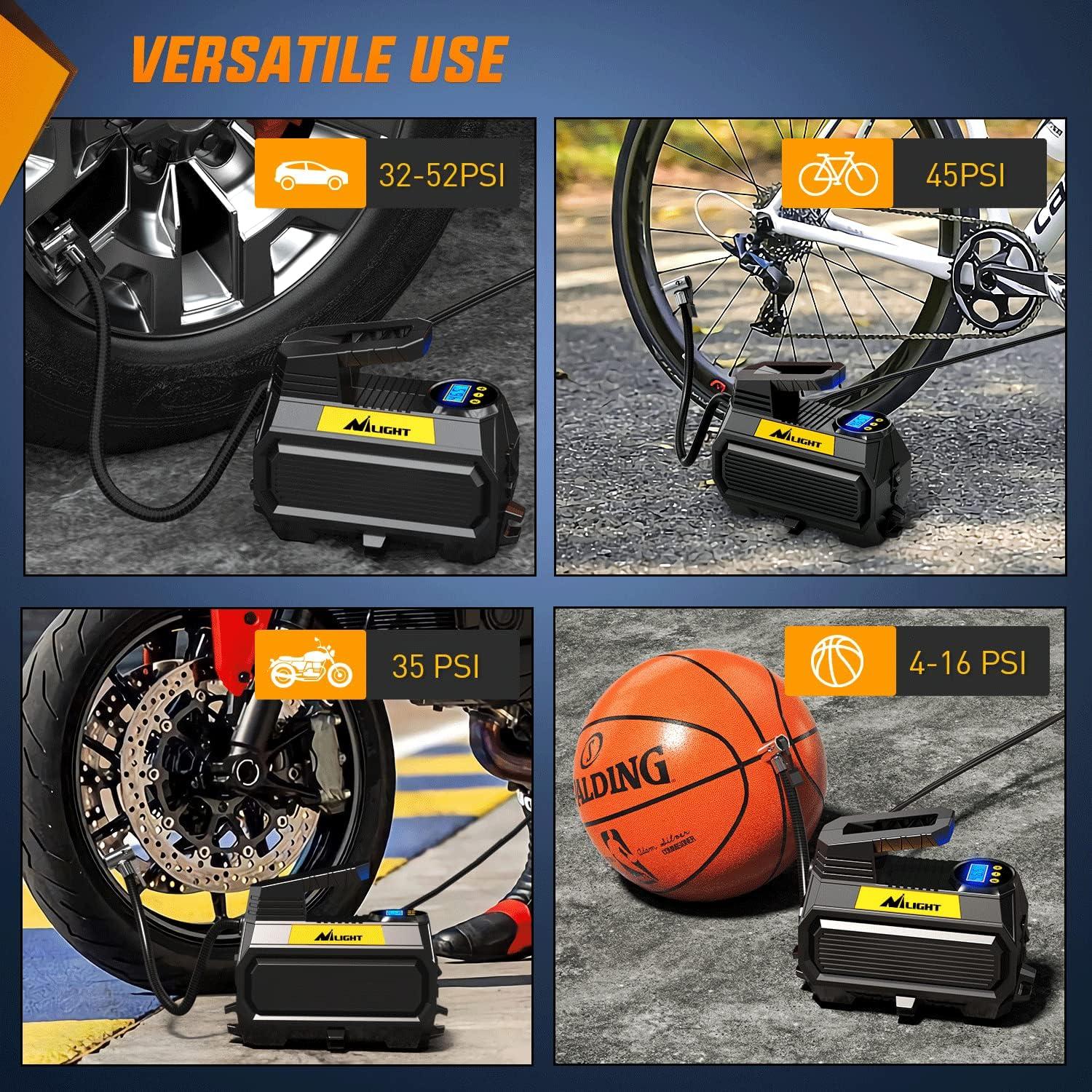 imageNilight Tire Inflator Air Compressor Portable Pump for 12V DC Car Tires with Digital Pressure Gauge 150PSI Auto LED Light Cars ATVs BicyclesAir Compressor Pump With Digital Gauge