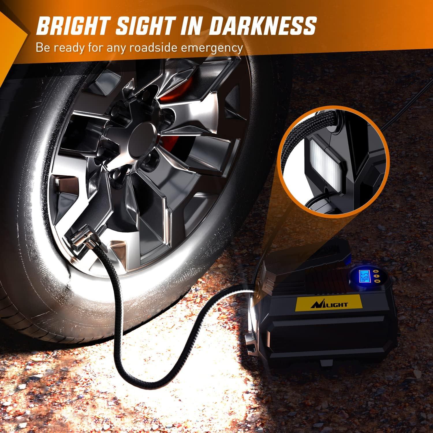 imageNilight Tire Inflator Air Compressor Portable Pump for 12V DC Car Tires with Digital Pressure Gauge 150PSI Auto LED Light Cars ATVs BicyclesAir Compressor Pump With Digital Gauge