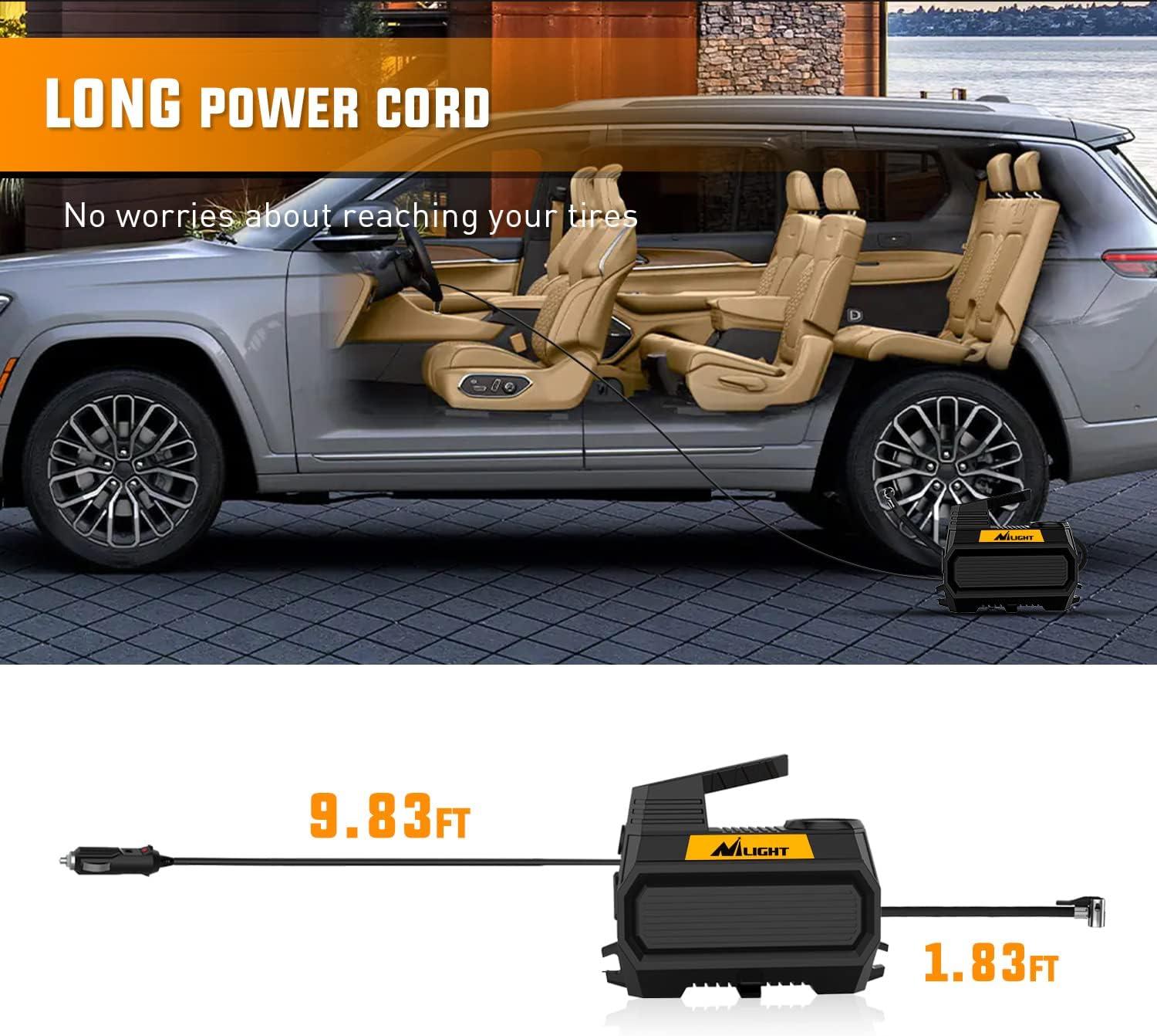 imageNilight Tire Inflator Air Compressor Portable Pump for 12V DC Car Tires with Digital Pressure Gauge 150PSI Auto LED Light Cars ATVs BicyclesAir Compressor Pump With Digital Gauge