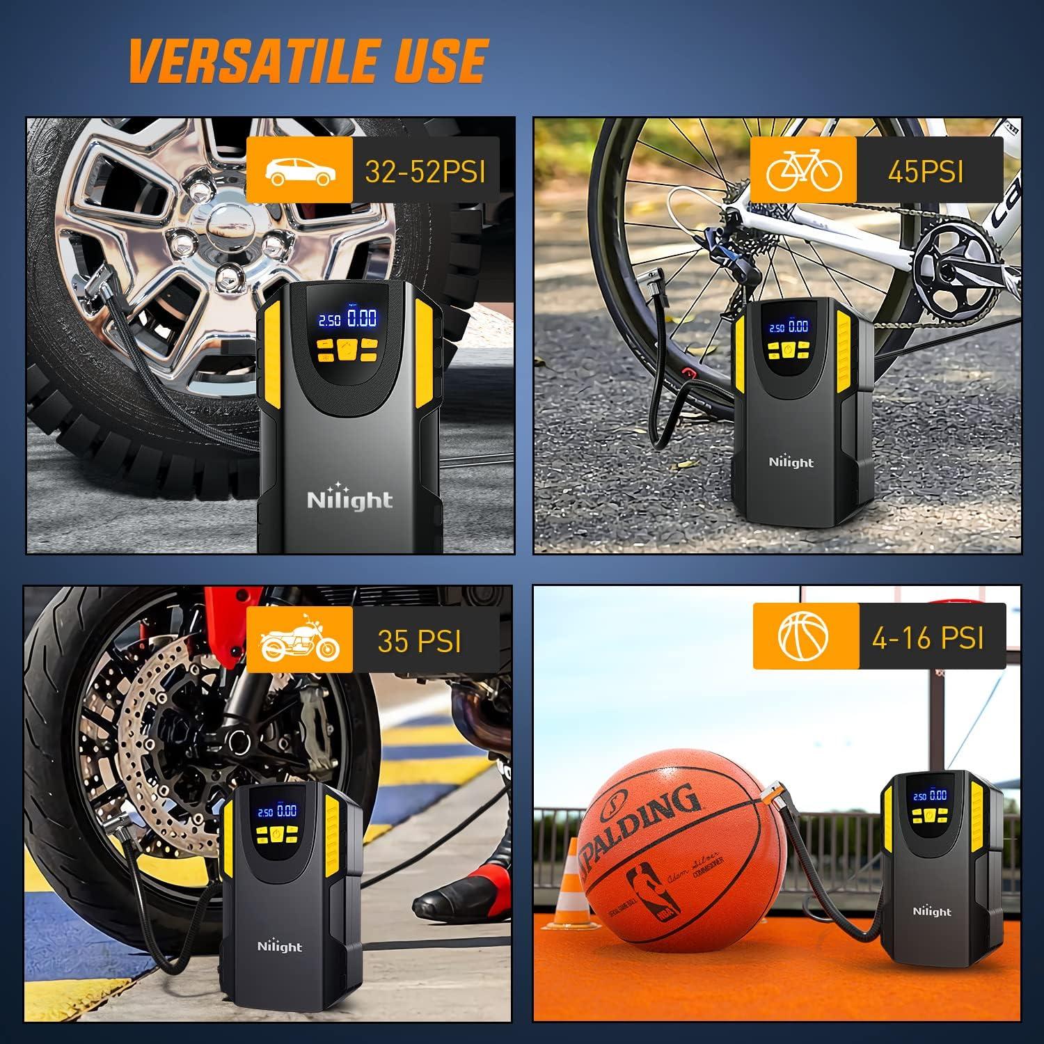 imageNilight Tire Inflator Air Compressor Portable Pump for 12V DC Car Tires with Digital Pressure Gauge 150PSI Auto LED Light Cars ATVs BicyclesAir Compressor Pump