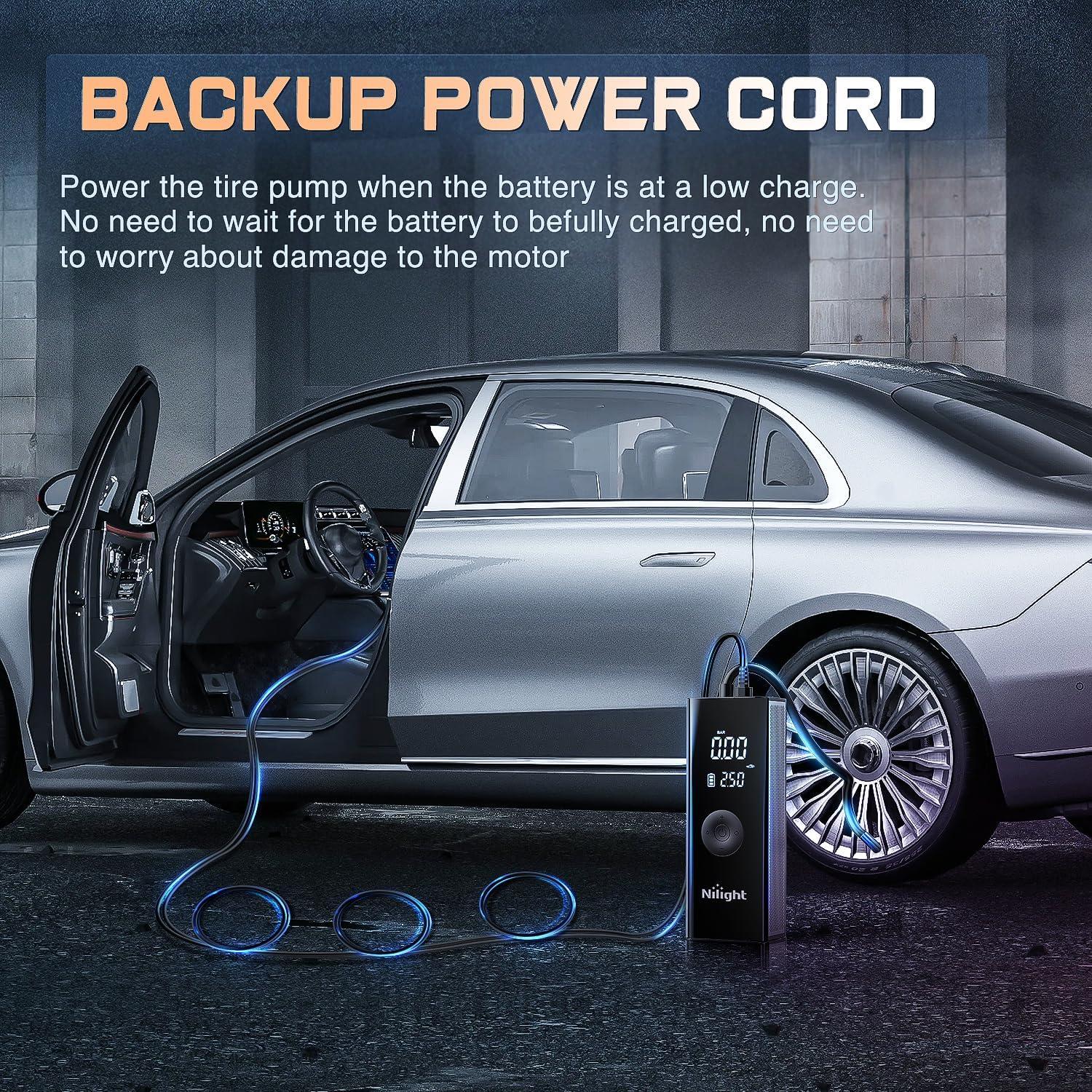 imageNilight Tire Inflator Air Compressor Portable Pump for 12V DC Car Tires with Digital Pressure Gauge 150PSI Auto LED Light Cars ATVs BicyclesCordless Air Compressor Pump