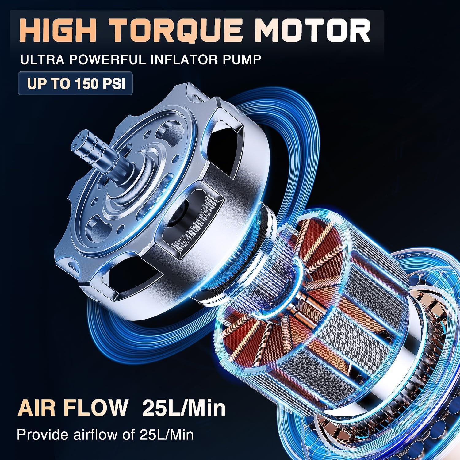 imageNilight Tire Inflator Air Compressor Portable Pump for 12V DC Car Tires with Digital Pressure Gauge 150PSI Auto LED Light Cars ATVs BicyclesCordless Air Compressor Pump