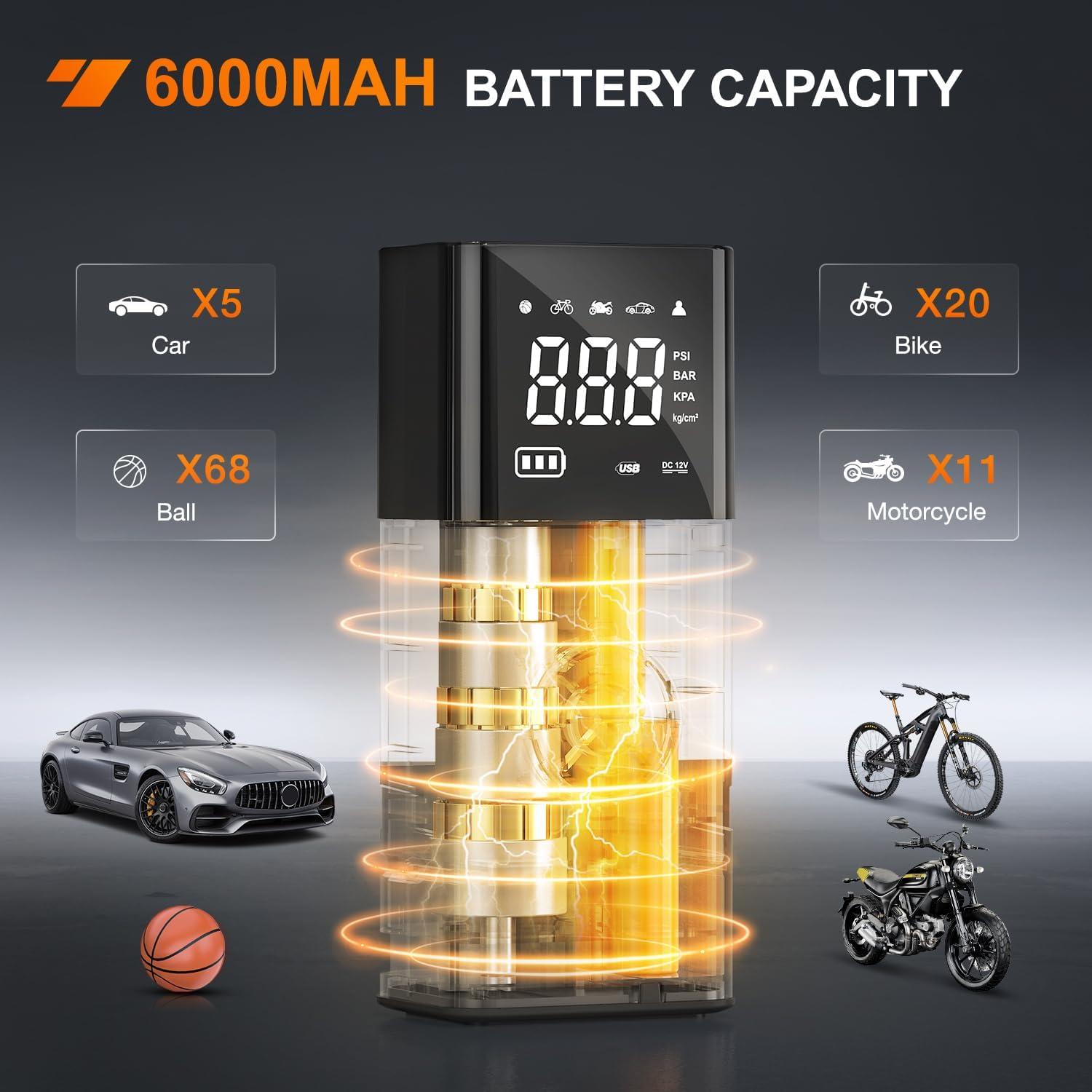 imageNilight Tire Inflator Air Compressor Portable Pump for 12V DC Car Tires with Digital Pressure Gauge 150PSI Auto LED Light Cars ATVs BicyclesCordless Tire Inflator