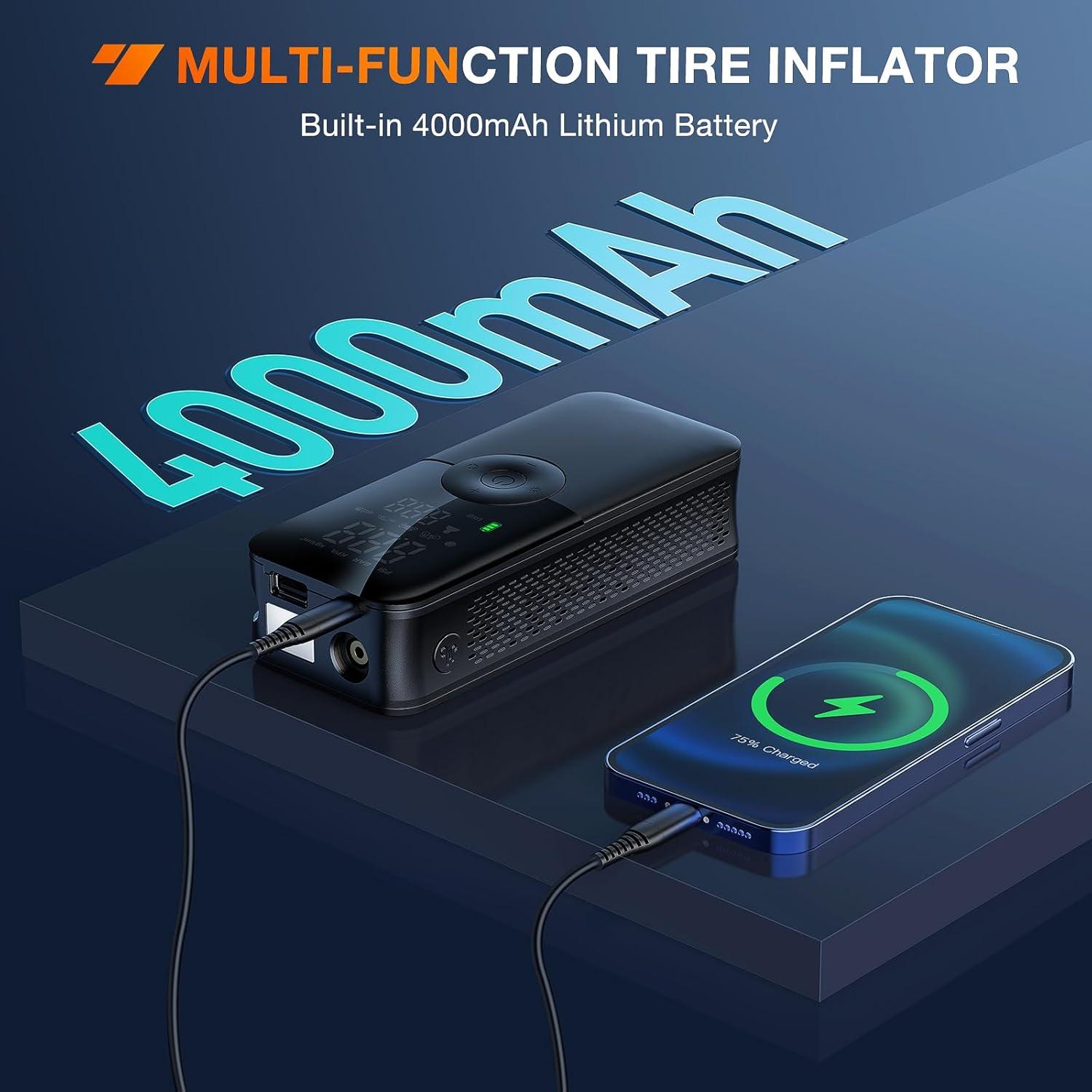 imageNilight Tire Inflator Air Compressor Portable Pump for 12V DC Car Tires with Digital Pressure Gauge 150PSI Auto LED Light Cars ATVs BicyclesCordless Tire Inflator 150psi