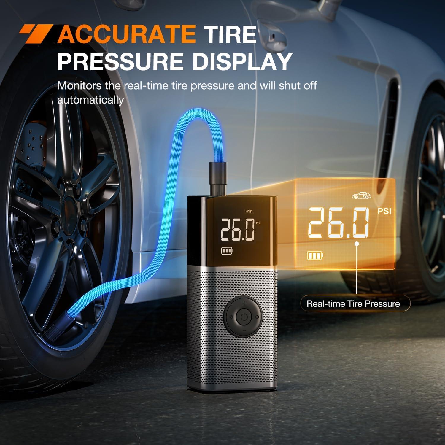 imageNilight Tire Inflator Air Compressor Portable Pump for 12V DC Car Tires with Digital Pressure Gauge 150PSI Auto LED Light Cars ATVs BicyclesCordless Tire Inflator