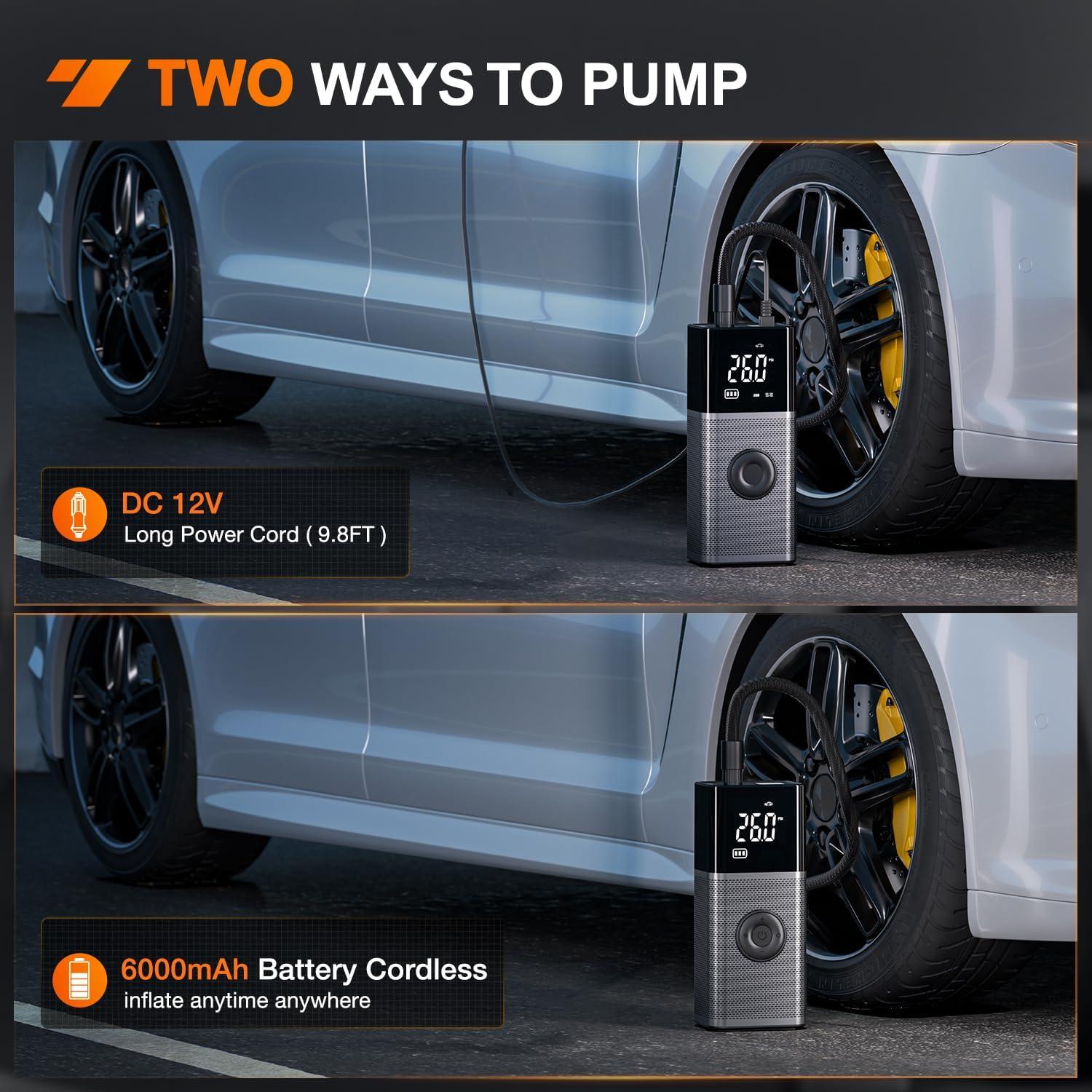 imageNilight Tire Inflator Air Compressor Portable Pump for 12V DC Car Tires with Digital Pressure Gauge 150PSI Auto LED Light Cars ATVs BicyclesCordless Tire Inflator