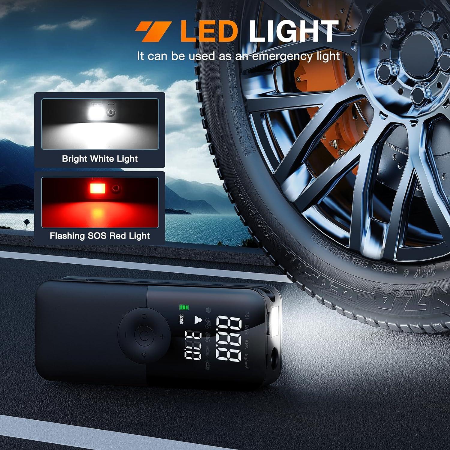 imageNilight Tire Inflator Air Compressor Portable Pump for 12V DC Car Tires with Digital Pressure Gauge 150PSI Auto LED Light Cars ATVs BicyclesCordless Tire Inflator 150psi