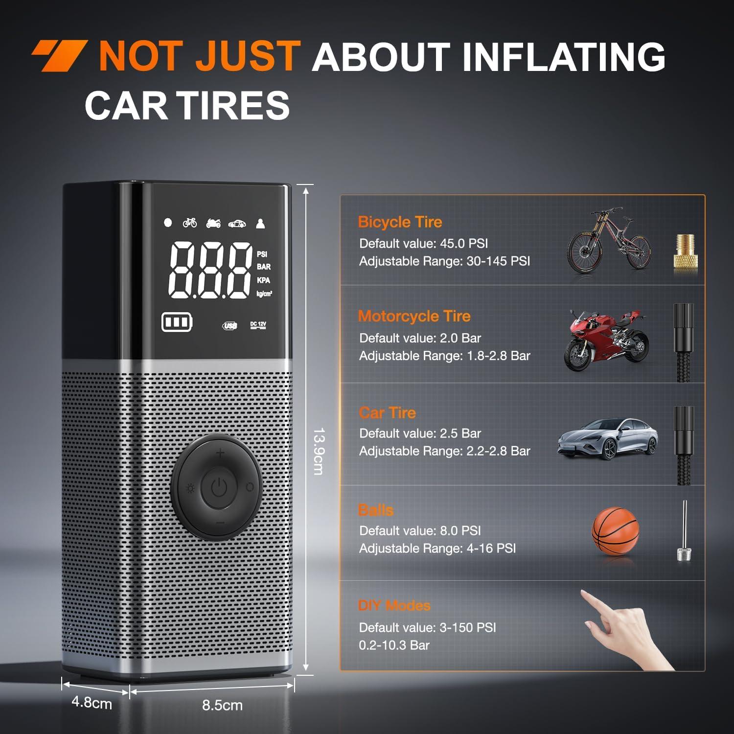 imageNilight Tire Inflator Air Compressor Portable Pump for 12V DC Car Tires with Digital Pressure Gauge 150PSI Auto LED Light Cars ATVs BicyclesCordless Tire Inflator