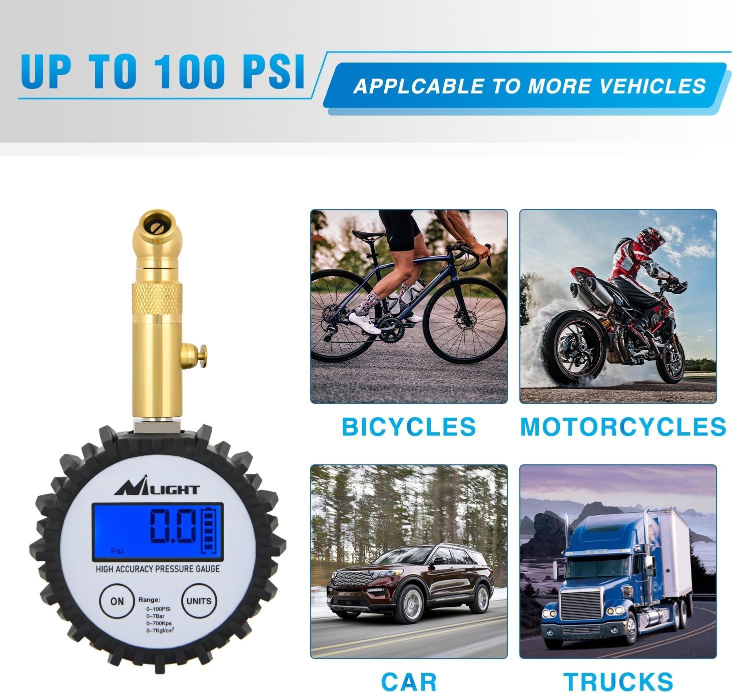 imageNilight Tire Inflator Air Compressor Portable Pump for 12V DC Car Tires with Digital Pressure Gauge 150PSI Auto LED Light Cars ATVs BicyclesDigital Tire Gauge