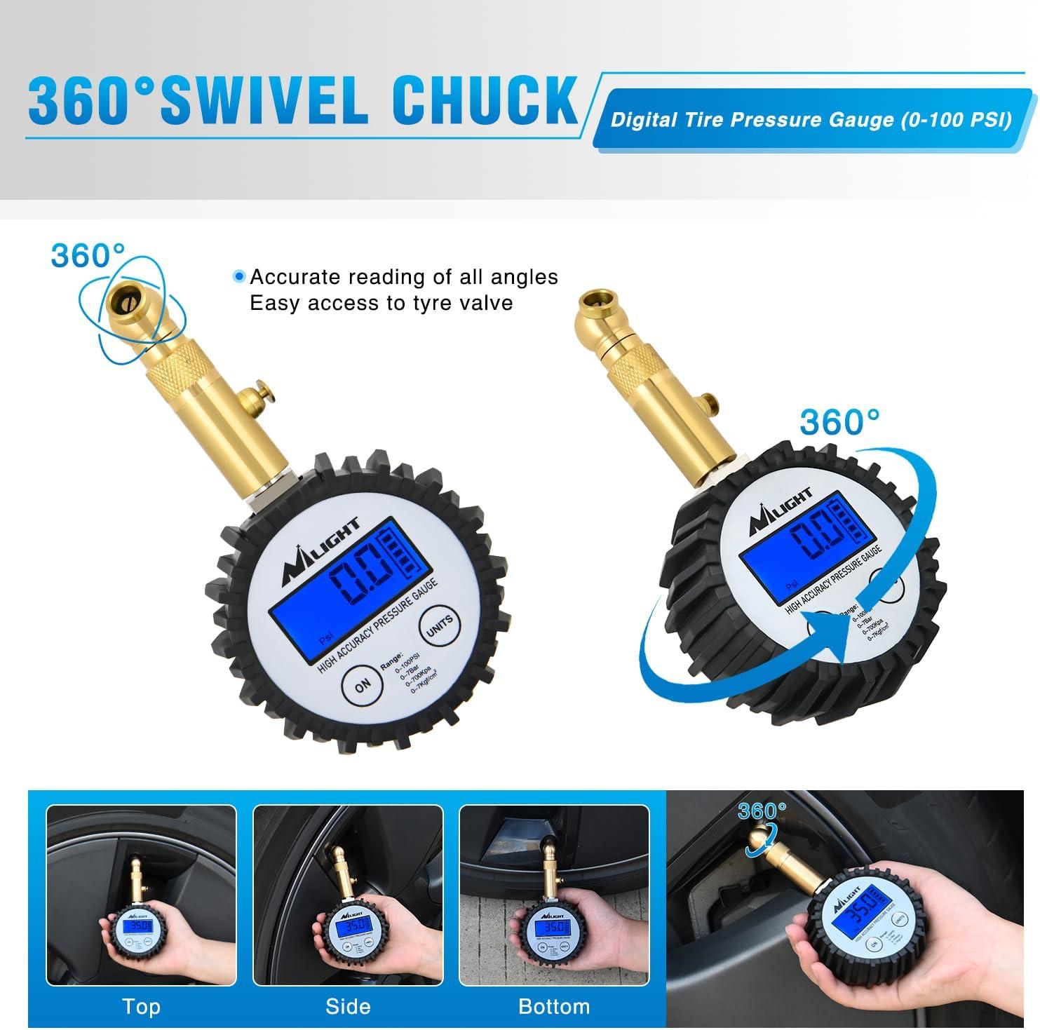 imageNilight Tire Inflator Air Compressor Portable Pump for 12V DC Car Tires with Digital Pressure Gauge 150PSI Auto LED Light Cars ATVs BicyclesDigital Tire Gauge