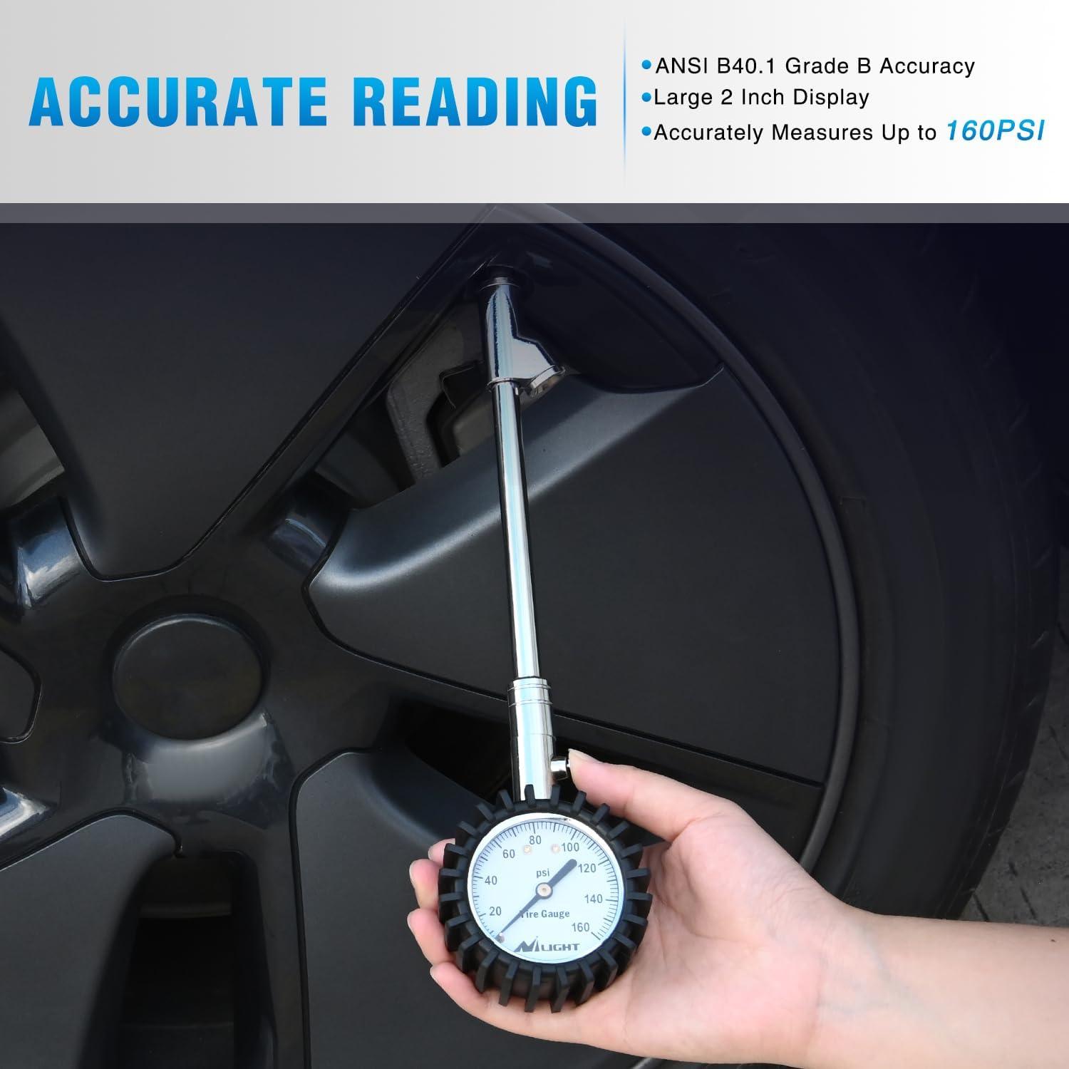 imageNilight Tire Inflator Air Compressor Portable Pump for 12V DC Car Tires with Digital Pressure Gauge 150PSI Auto LED Light Cars ATVs BicyclesDual Head Tire Gauge