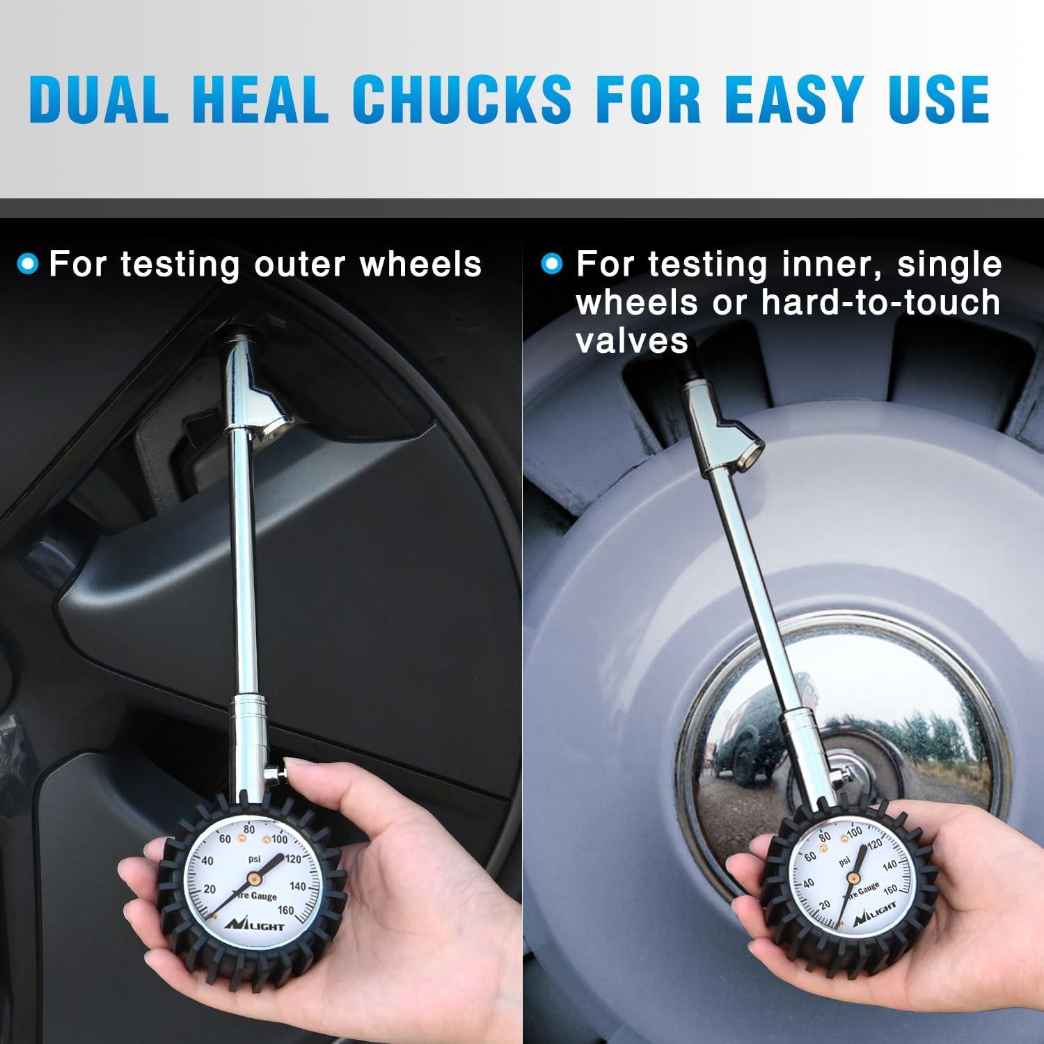 imageNilight Tire Inflator Air Compressor Portable Pump for 12V DC Car Tires with Digital Pressure Gauge 150PSI Auto LED Light Cars ATVs BicyclesDual Head Tire Gauge