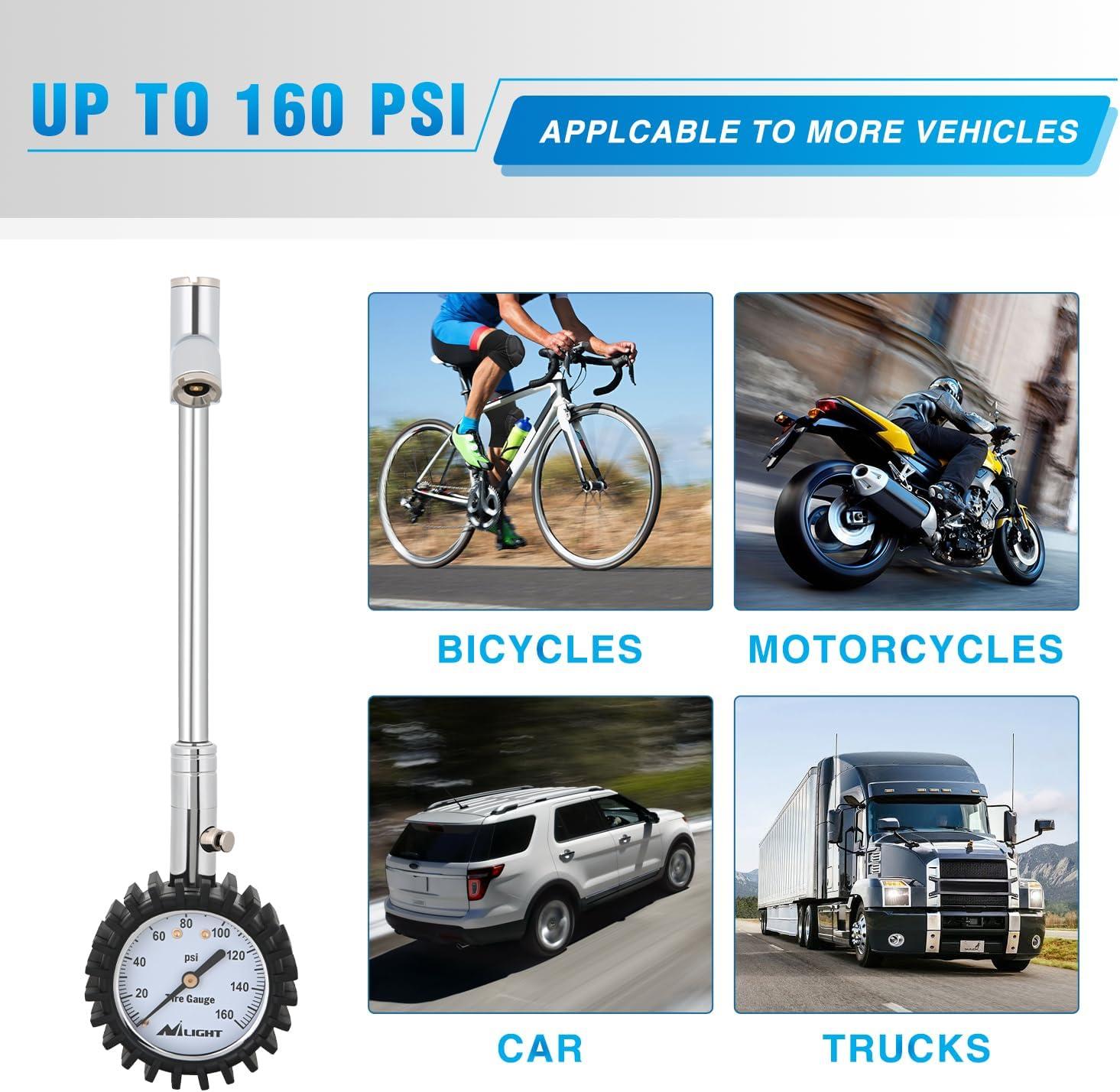 imageNilight Tire Inflator Air Compressor Portable Pump for 12V DC Car Tires with Digital Pressure Gauge 150PSI Auto LED Light Cars ATVs BicyclesDual Head Tire Gauge