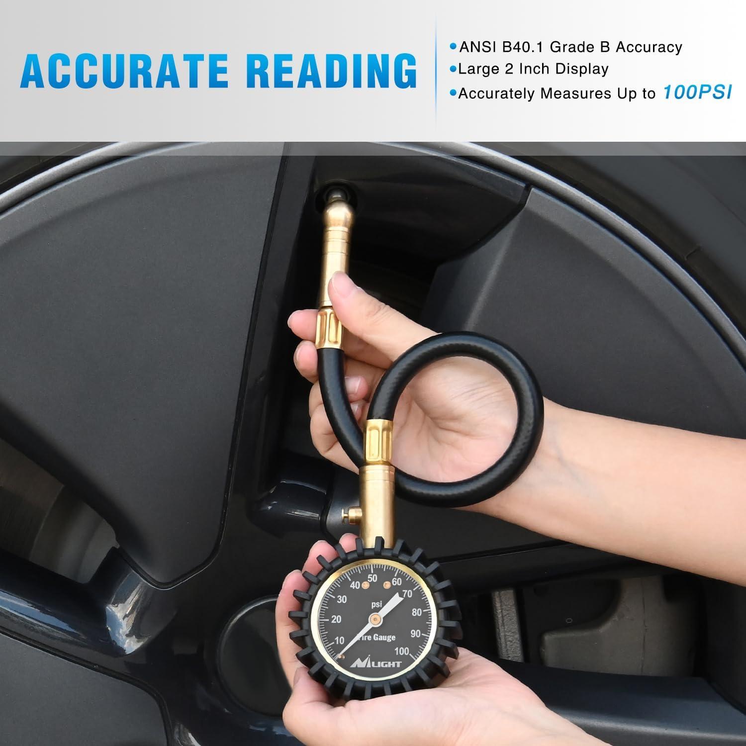 imageNilight Tire Inflator Air Compressor Portable Pump for 12V DC Car Tires with Digital Pressure Gauge 150PSI Auto LED Light Cars ATVs BicyclesNight Glow Tire Gauge