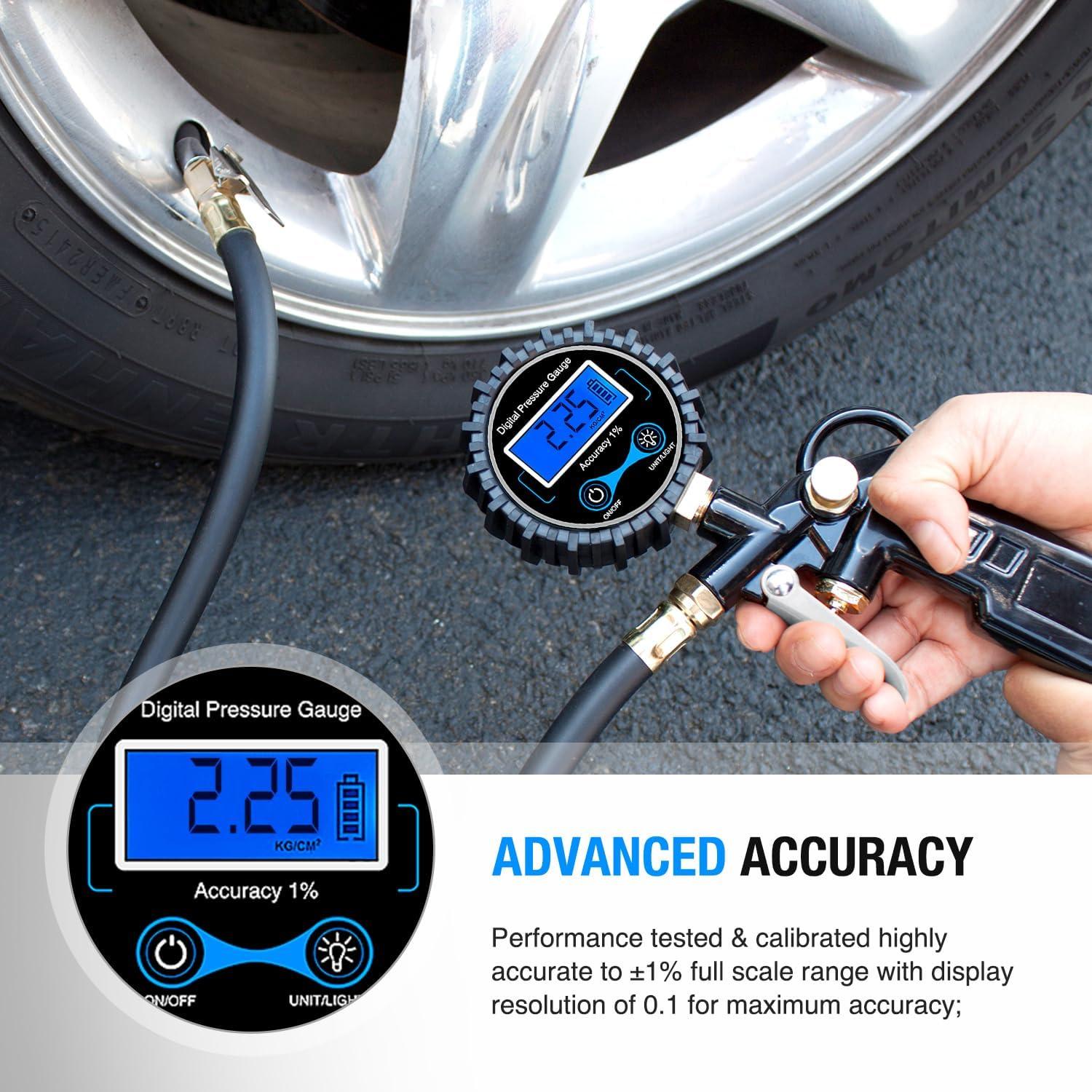 imageNilight Tire Inflator Air Compressor Portable Pump for 12V DC Car Tires with Digital Pressure Gauge 150PSI Auto LED Light Cars ATVs BicyclesTire Pressure Gauge Style 1