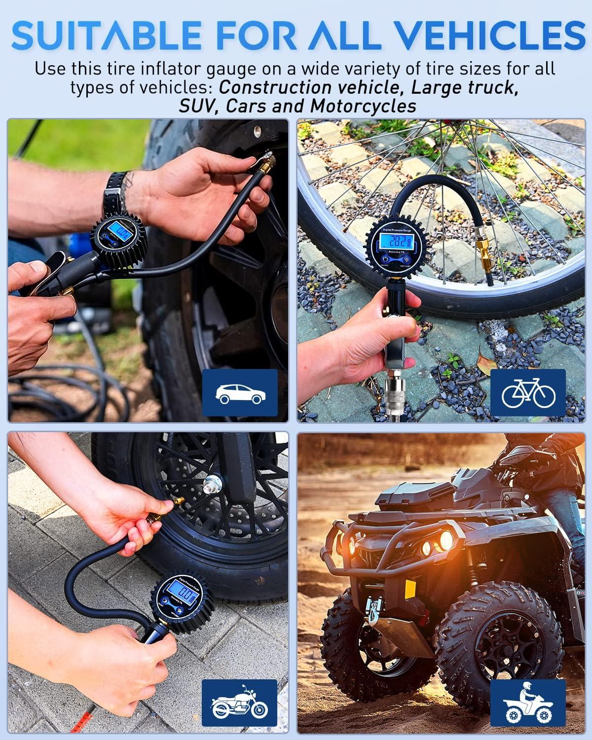 imageNilight Tire Inflator Air Compressor Portable Pump for 12V DC Car Tires with Digital Pressure Gauge 150PSI Auto LED Light Cars ATVs BicyclesTire Pressure Gauge Style 2