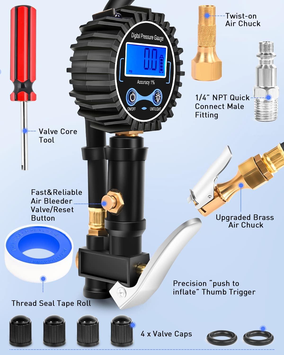 imageNilight Tire Inflator Air Compressor Portable Pump for 12V DC Car Tires with Digital Pressure Gauge 150PSI Auto LED Light Cars ATVs BicyclesTire Pressure Gauge Style 2