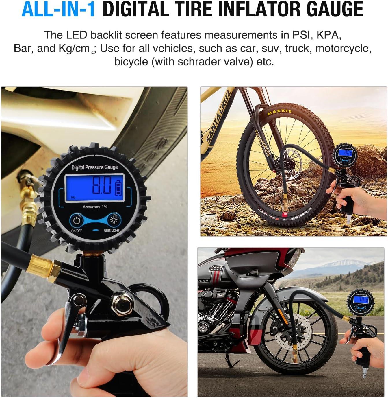 imageNilight Tire Inflator Air Compressor Portable Pump for 12V DC Car Tires with Digital Pressure Gauge 150PSI Auto LED Light Cars ATVs BicyclesTire Pressure Gauge Style 1