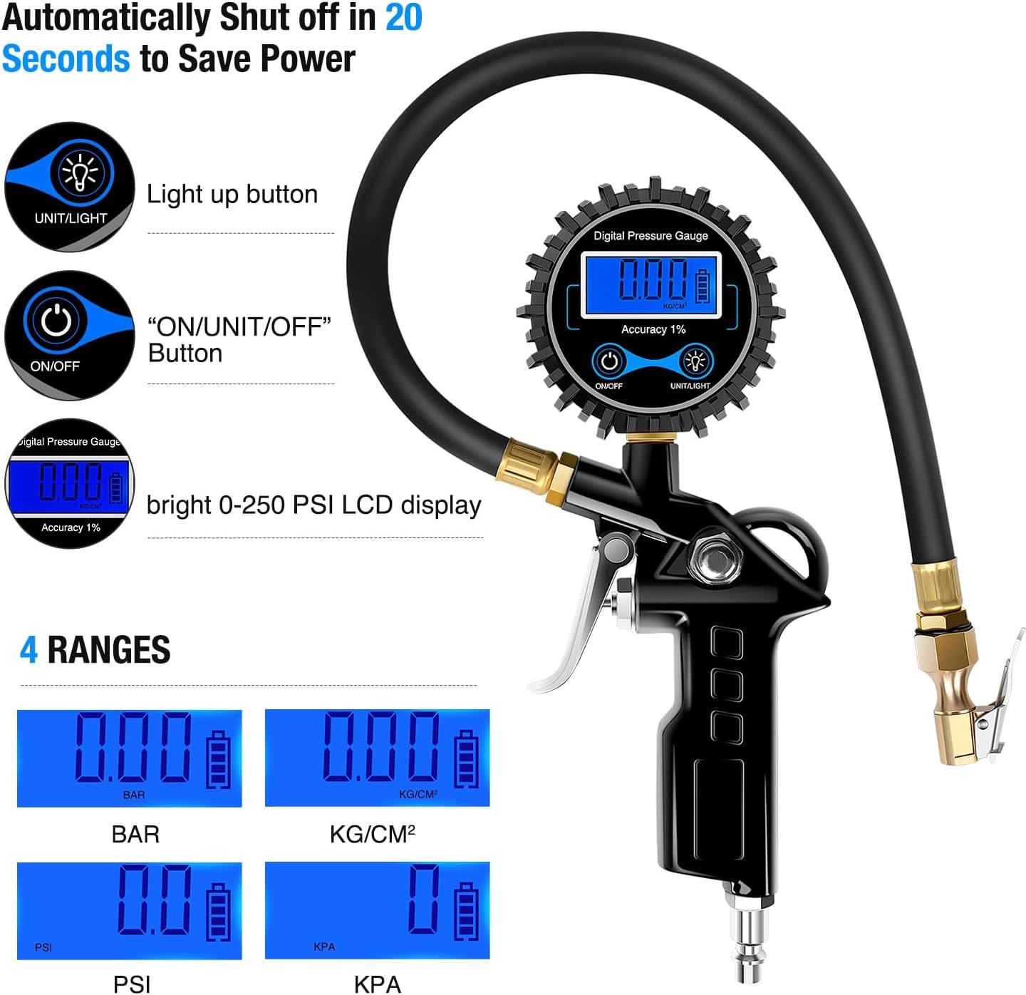 imageNilight Tire Inflator Air Compressor Portable Pump for 12V DC Car Tires with Digital Pressure Gauge 150PSI Auto LED Light Cars ATVs BicyclesTire Pressure Gauge Style 1