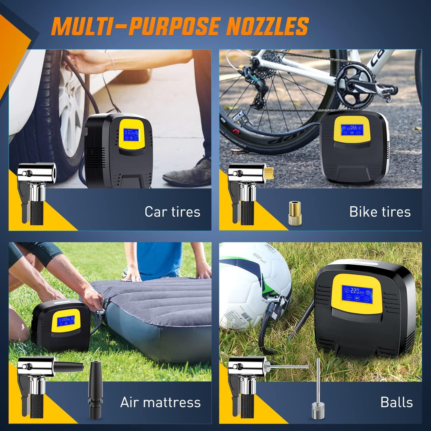 imageNilight Tire Inflator Air Compressor Portable Pump for 12V DC Car Tires with Digital Pressure Gauge 150PSI Auto LED Light Cars ATVs BicyclesTouch Screen Air Pump