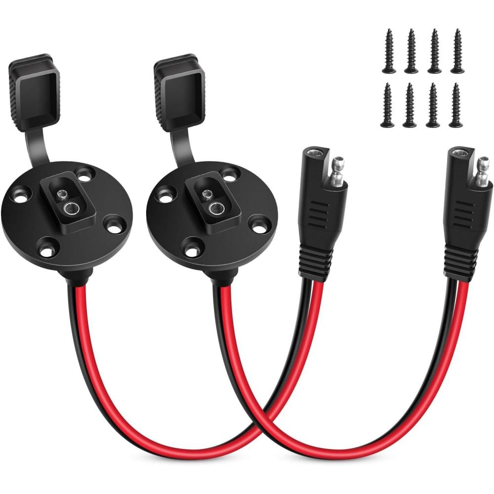 imageNilight  10040W 2 Pack 12AWG SAE Power Socket Sidewall Port Solar Panel Flush Mount Connector Plug 2Pin SAE Cable with 8 Screws for Solar Generator Battery Charger