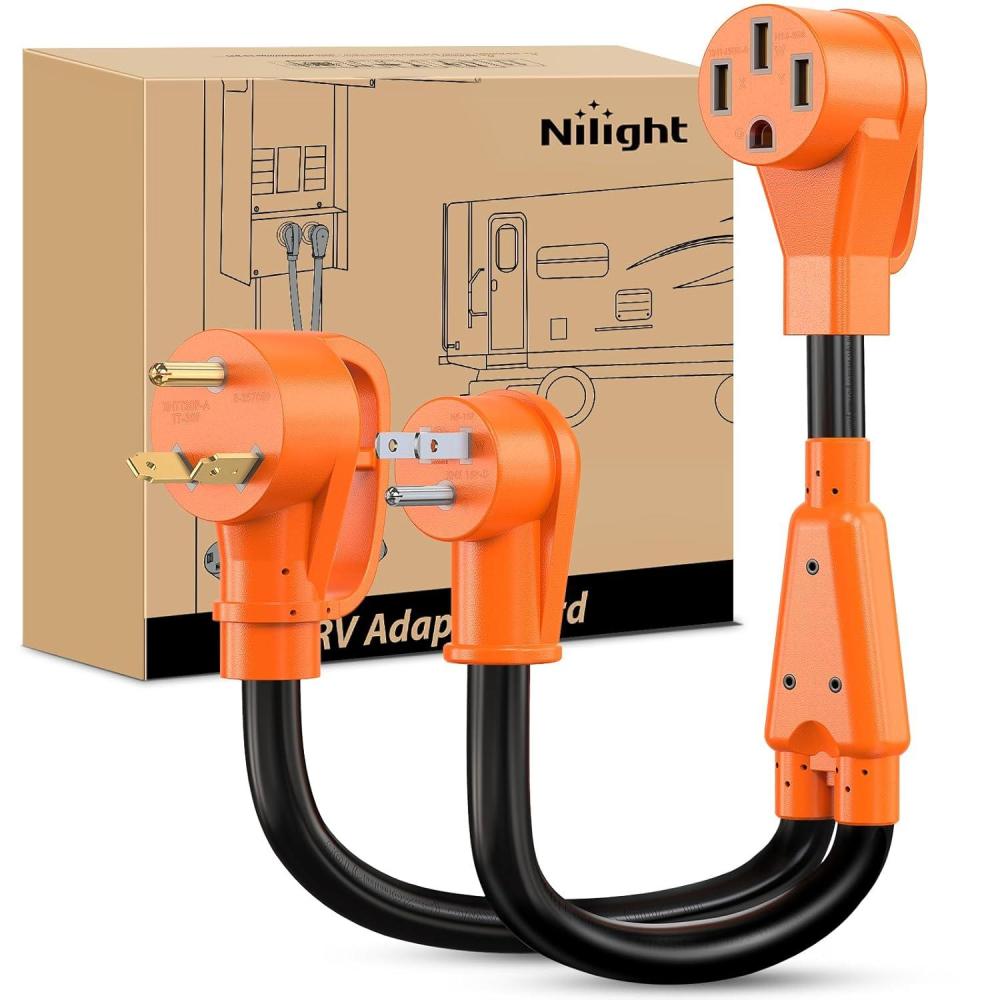 imageNilight  50033R 18 inch 50 Amp to 30 Amp RV Plug Adapter Heavy Duty Dogbone Electrical Adapter with Handle 50A Male to 30A Female Cord Adapter 125V3750W2 Years Warranty50F30M15M Y Splitter