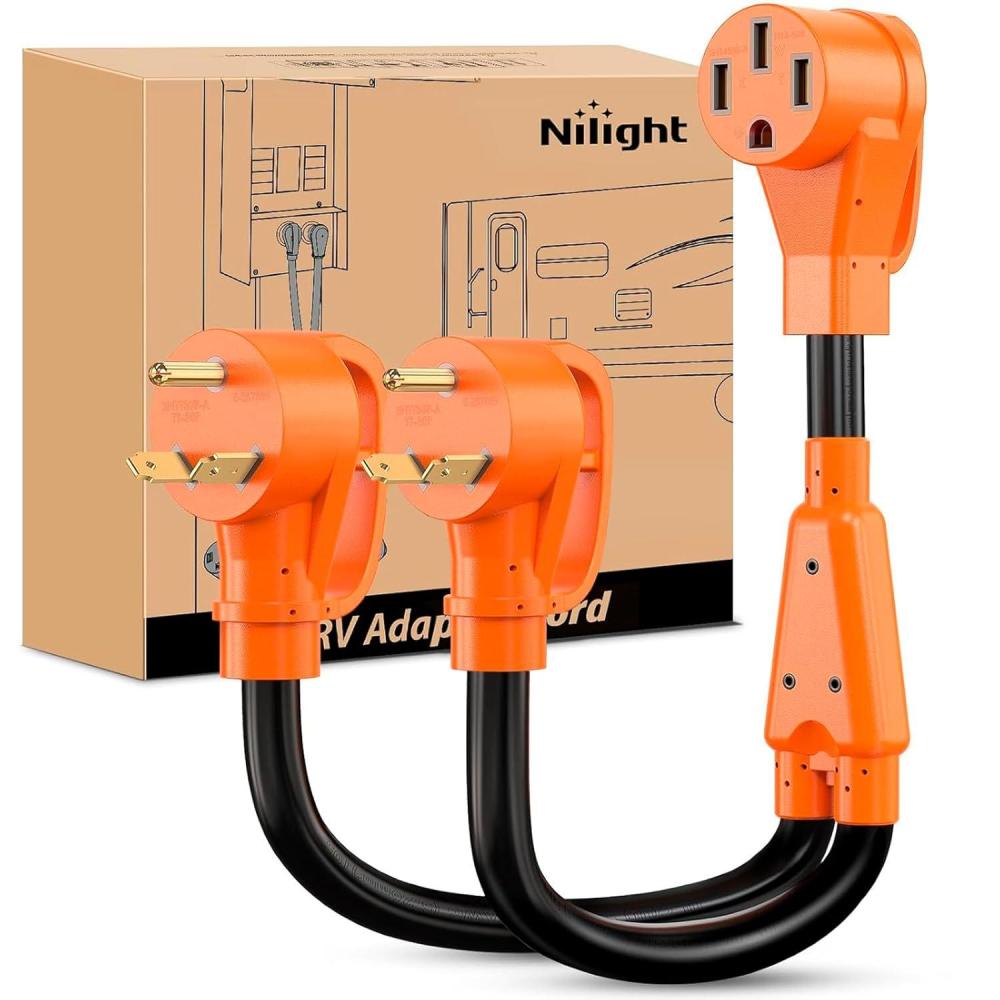 imageNilight  50033R 18 inch 50 Amp to 30 Amp RV Plug Adapter Heavy Duty Dogbone Electrical Adapter with Handle 50A Male to 30A Female Cord Adapter 125V3750W2 Years Warranty30M50F Y Splitter