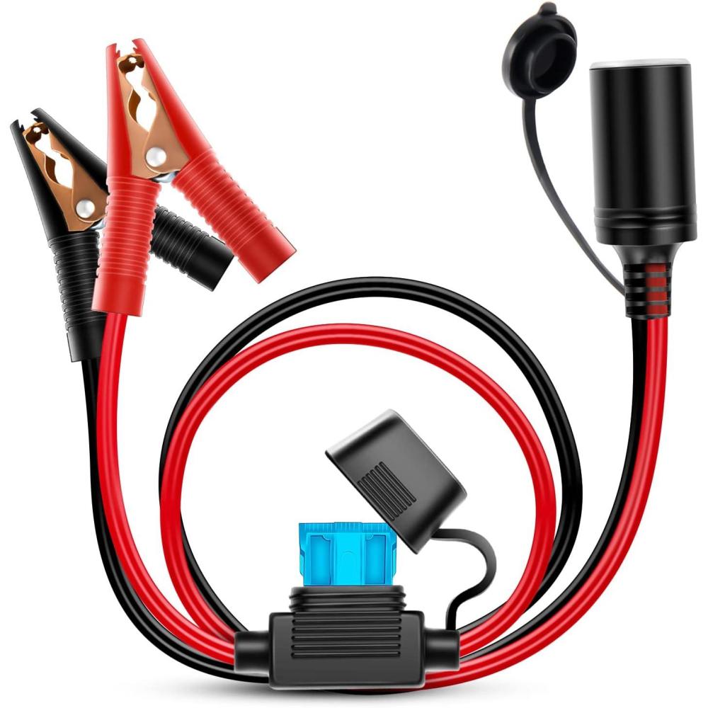 imageNilight 10026W Cord Plug Socket Clamp 49FT  15m 16 AWG ClipOn and Female Cigarette Lighter Adapter Car Battery ExtensionCable with 15A FuseCigarette Lighter Socket to Battery Clamp