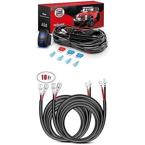 imageNilight 16AWG Wiring Harness Kit2 Leads LED Light Bar with 2PCS 16 AWG 10 Feet Wiring Harness Extension Kit 12V OnOff 5 Pin Rocker Switch for Jeep Boat Trucks 2 Years Warranty