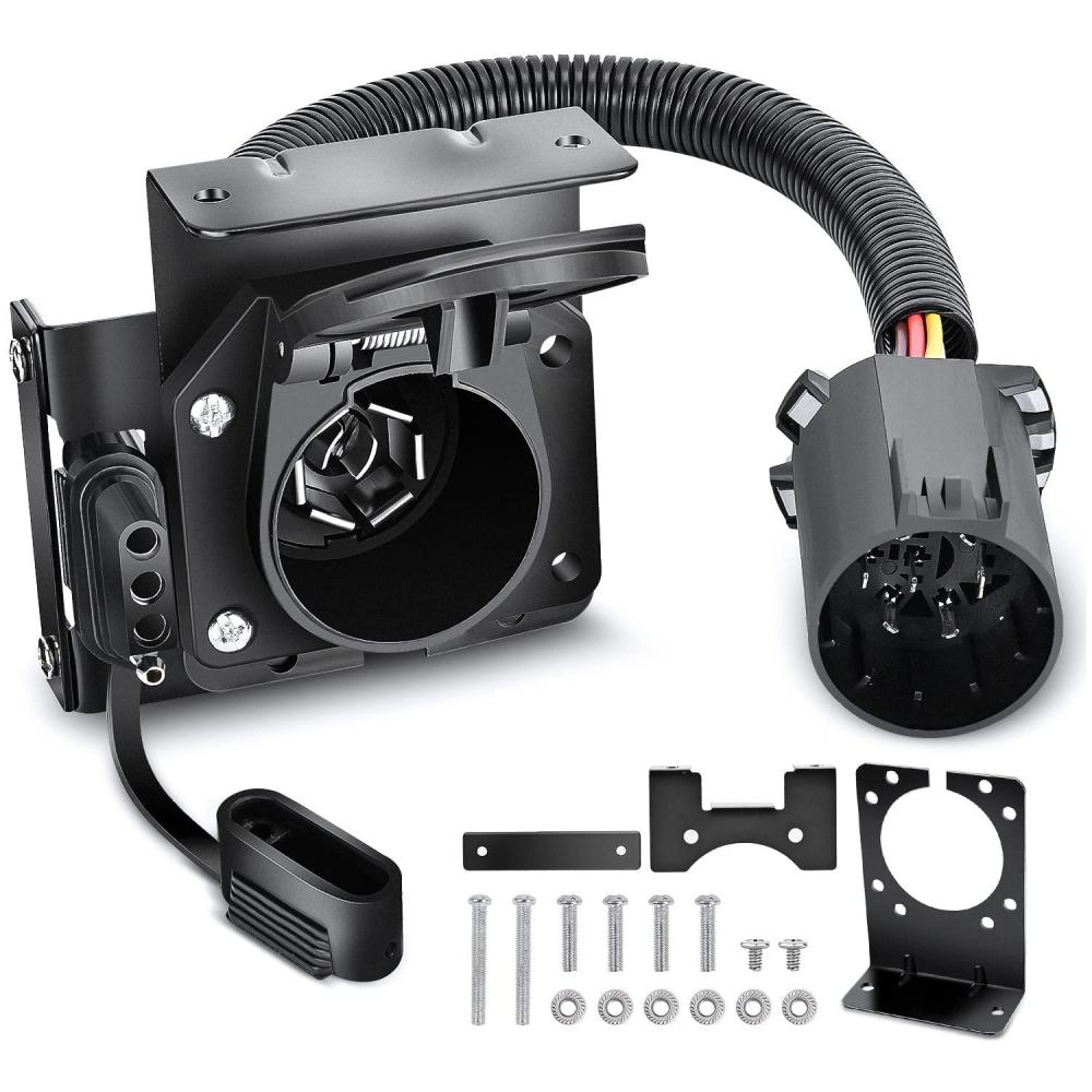 imageNilight 4Way Flat to 7Way Round RV Blade Adapter Plug 4 Pin to 7 Pin Vehicle Side Trailer Light Adapter with Extra Output Wire Tow Hitch Wire Adapter 7 Way Car End with mounting BracketUSCAR 7Pin to 74Pin Trailer Adapter