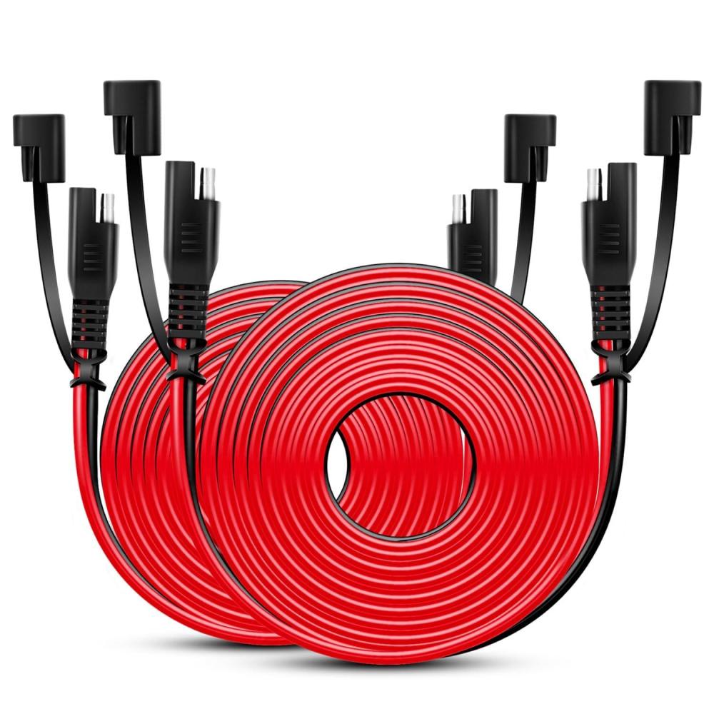 imageNilight 50037R 12FT Cable DC Extension Cord 16AWG 2 Pin Wire Harness with 12V24V Quick ConnectDisconnect SAE Connector with Dust Cap 2 Years Warranty Red black2Pcs 12FT SAE Extension Cable