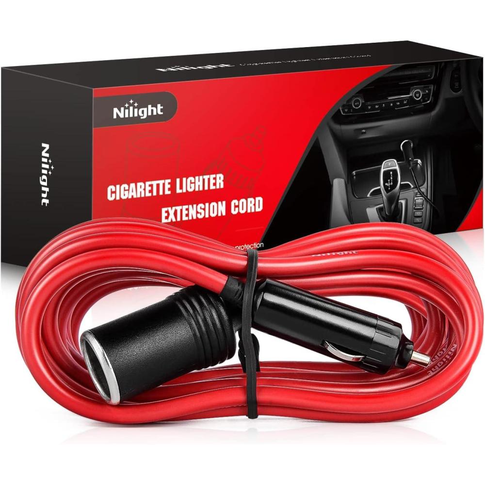 imageNilight Cigarette Lighter Extension Cord Cable Heavy Duty 6ft 12V24V Car Charger with Cigarette Lighter Plug Cigarette Lighter Socket2 Years Warranty14ft Cigarette Lighter Red