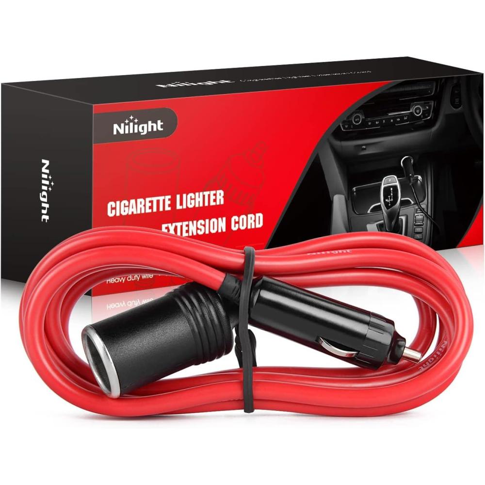 imageNilight Cigarette Lighter Extension Cord Cable Heavy Duty 6ft 12V24V Car Charger with Cigarette Lighter Plug Cigarette Lighter Socket2 Years Warranty6ft Cigarette Lighter Red