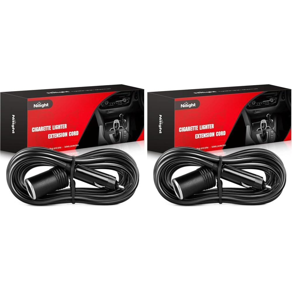 imageNilight Cigarette Lighter Extension Cord Cable Heavy Duty 6ft 12V24V Car Charger with Cigarette Lighter Plug Cigarette Lighter Socket2 Years WarrantyBlack