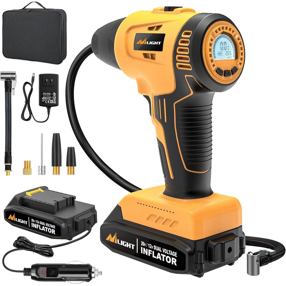imageNilight Tire Inflator Air Compressor Portable Pump for 12V DC Car Tires with Digital Pressure Gauge 150PSI Auto LED Light Cars ATVs BicyclesAcDc Handheld Tire Inflator