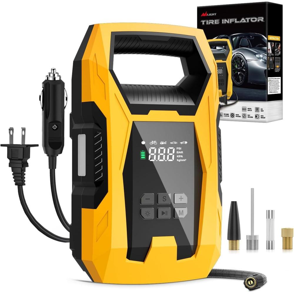 imageNilight Tire Inflator Air Compressor Portable Pump for 12V DC Car Tires with Digital Pressure Gauge 150PSI Auto LED Light Cars ATVs BicyclesAcDc Tire Inflator