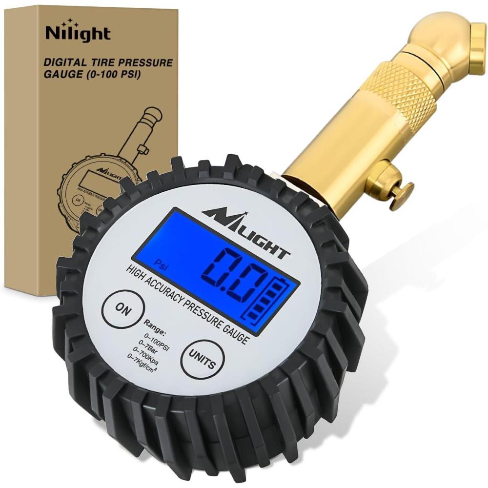 imageNilight Tire Inflator Air Compressor Portable Pump for 12V DC Car Tires with Digital Pressure Gauge 150PSI Auto LED Light Cars ATVs BicyclesDigital Tire Gauge